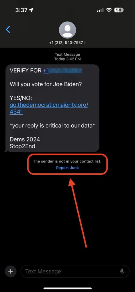 Screenshot of a smishing text message impersonating a delivery service, with a suspicious link